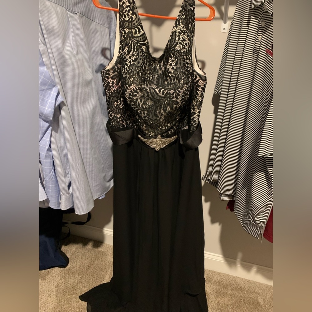 Black cream dress with crystal waist embellishment